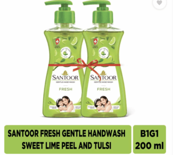 Santoor Fresh Gentle Hand Wash – With Sweet Lime Peel & Tulsi, 200 ml (Buy 1 Get 1 Free)